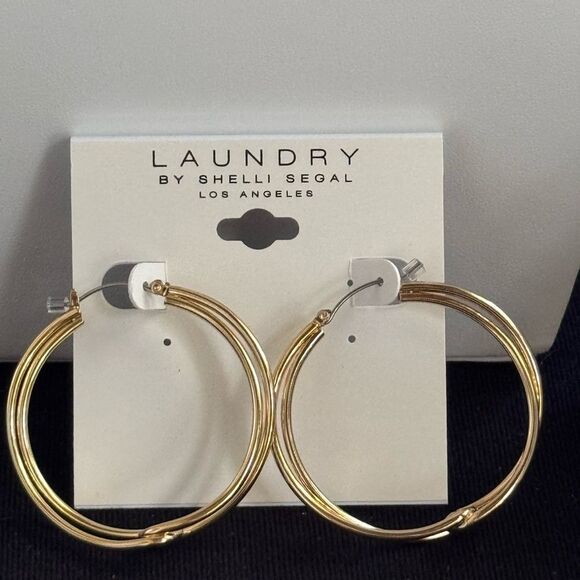 Laundry By Shelli Segal Gold Hoop Earrings 1.75 Inch - Picture 6 of 8